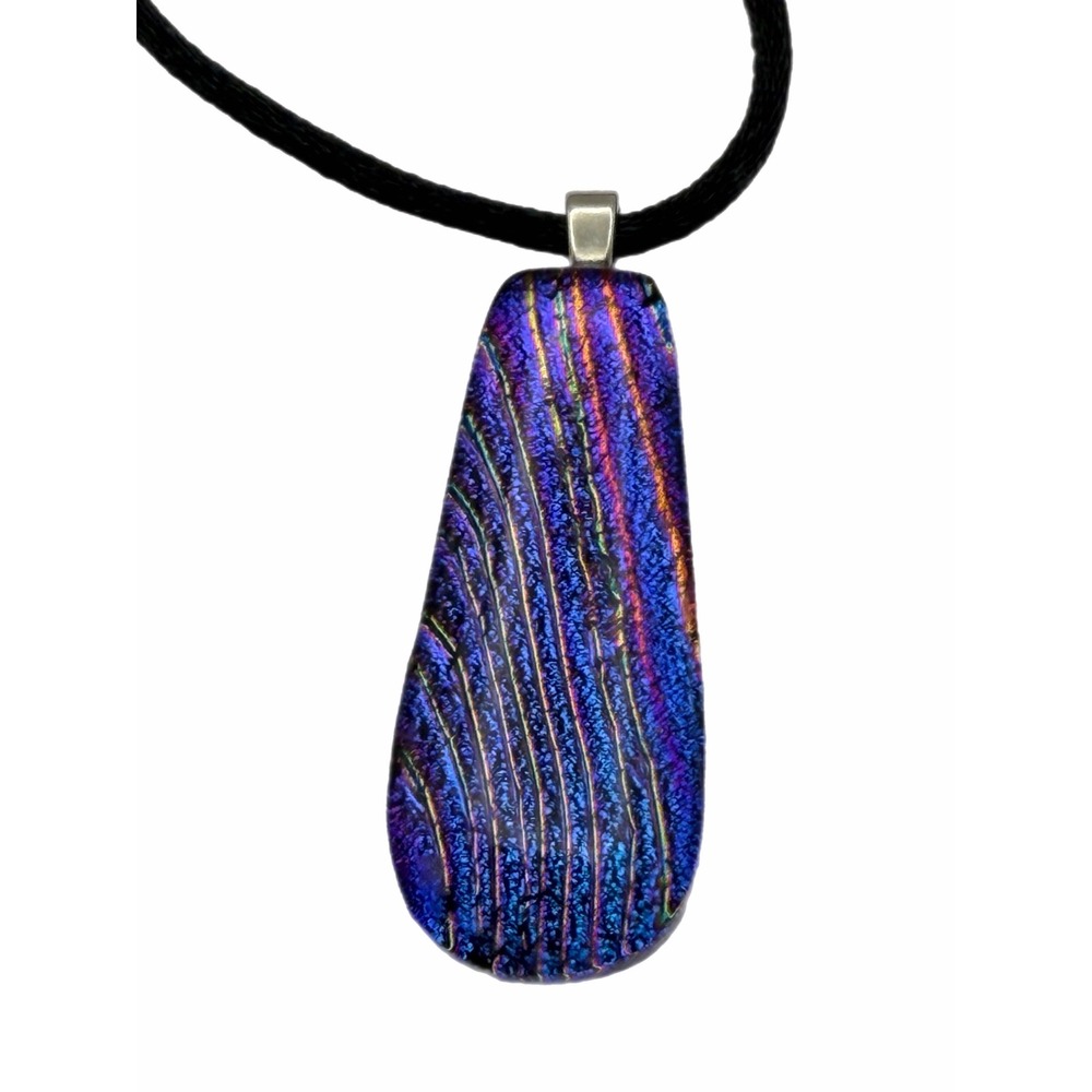 Dichroic Fused Glass Pendant Necklace Iridescent Purple Blue Art Glass Jewelry